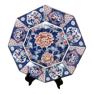 Vintage Toyo Japanese Floral Blue and Pink Decorative Plate